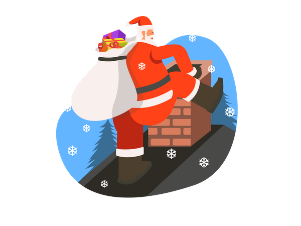 Santa going in house through chimney  Illustration