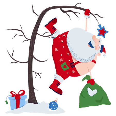 Santa hanging on the tree Illustration