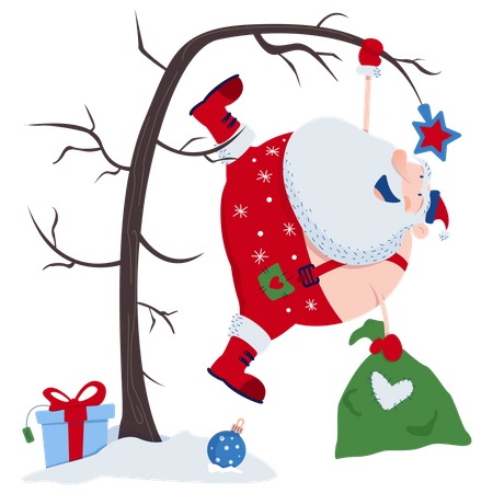 Santa hanging on the tree  Illustration