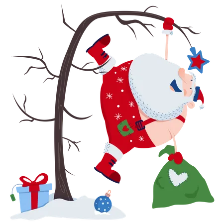 Santa hanging on the tree  Illustration