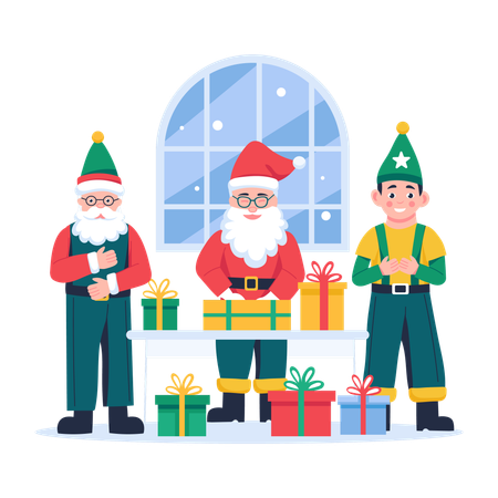 Santa helper helping Santa Claus  Illustration