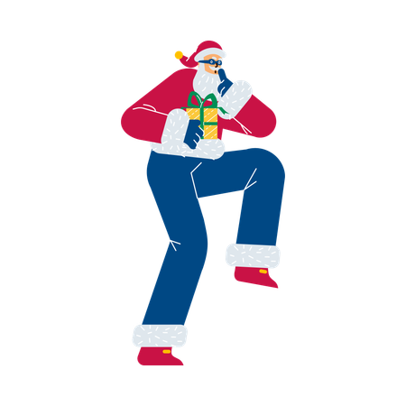 Santa holding christmas gift box  Illustration