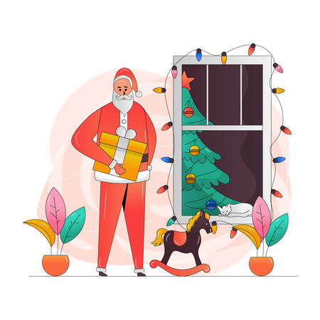 Santa holding Christmas Gift  Illustration