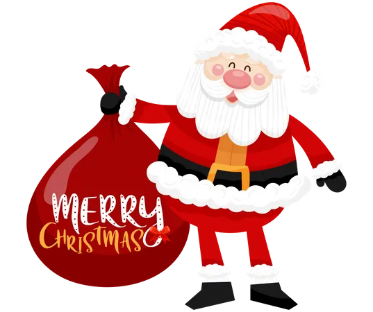 Santa holding Christmas gifts bag  Illustration