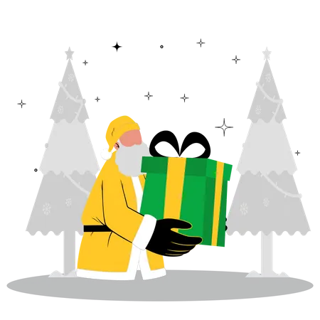 Santa holding christmas present  Illustration