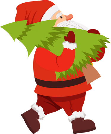 Santa holding Christmas tree  Illustration