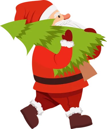 Santa holding Christmas tree  Illustration