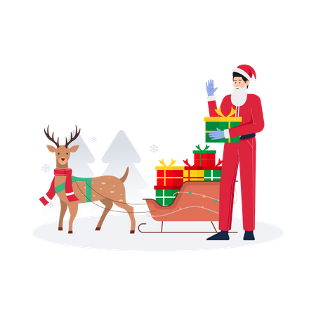 Santa holding gift Illustration