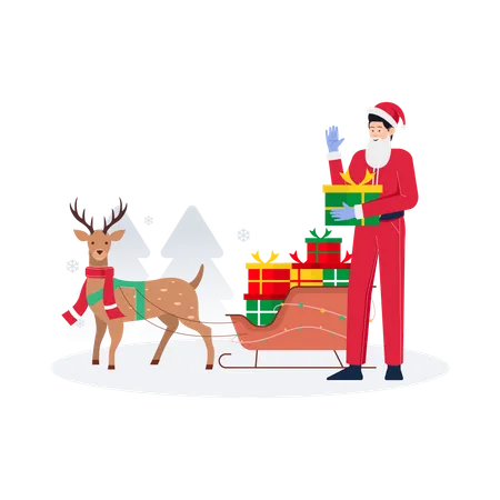 Santa holding gift Illustration