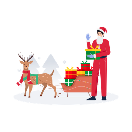 Santa holding gift  Illustration