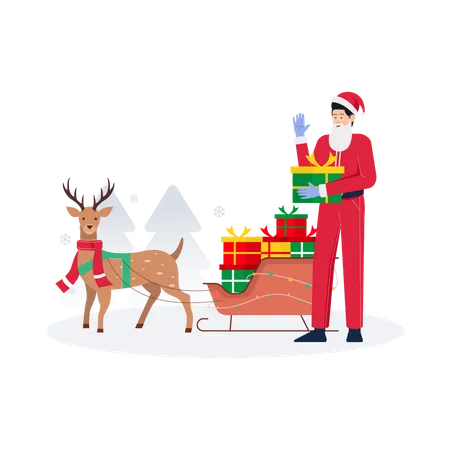 Santa holding gift  Illustration