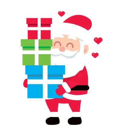 Santa holding giftboxes  イラスト