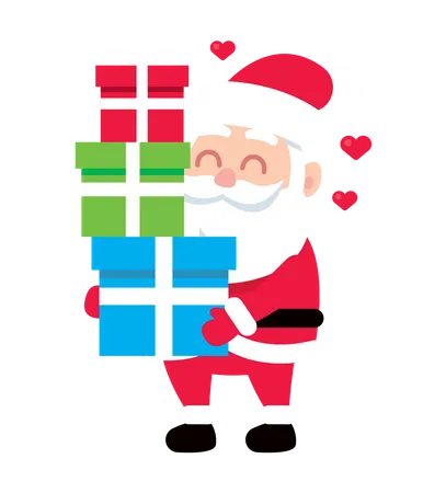 Santa holding giftboxes  Illustration