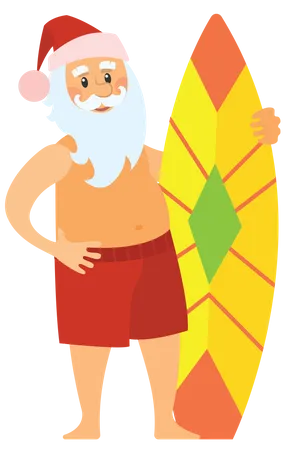 Santa holding surfboard  Illustration