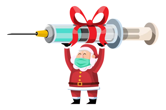 Santa holding vaccine injection Illustration