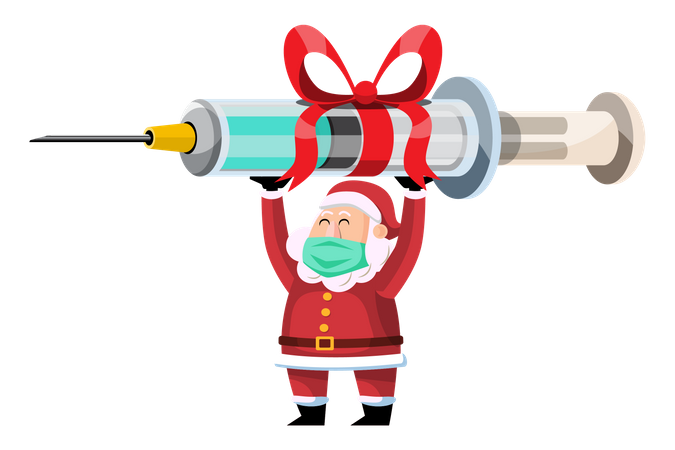 Santa holding vaccine injection  Illustration