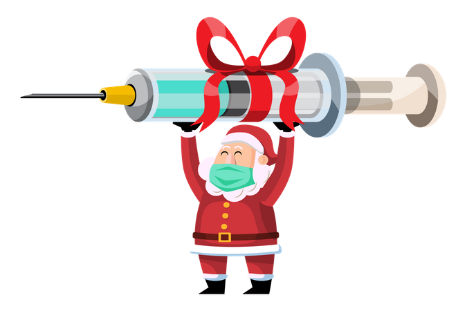 Santa holding vaccine injection  Illustration