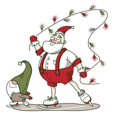 Santa ice skating with garland  Illustration