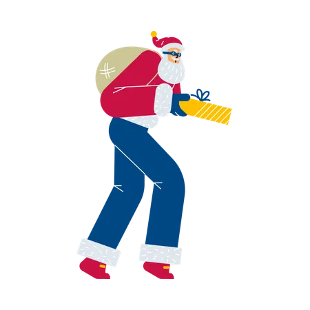Santa in mask sneaks on toes  Illustration