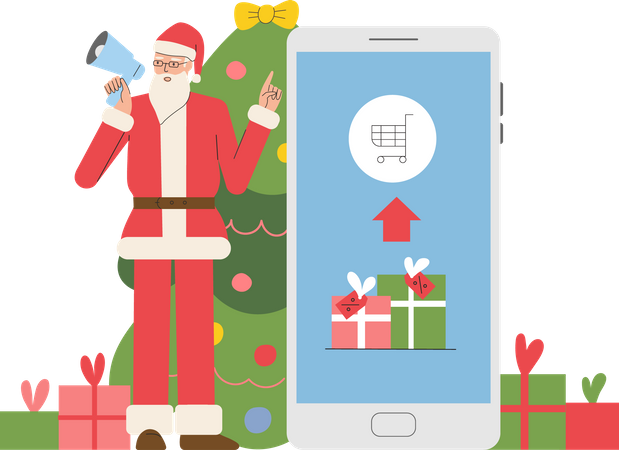 Santa invite customers to festive shopping  Illustration