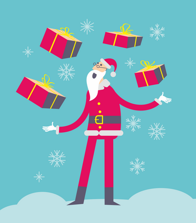 Santa Juggling Present Box  Illustration