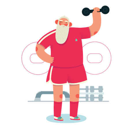 Santa levantando pesas en el gimnasio  Ilustración