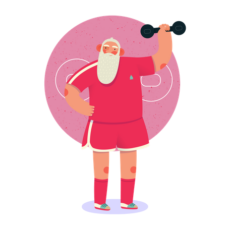 Santa levantando pesas en el gimnasio  Ilustración