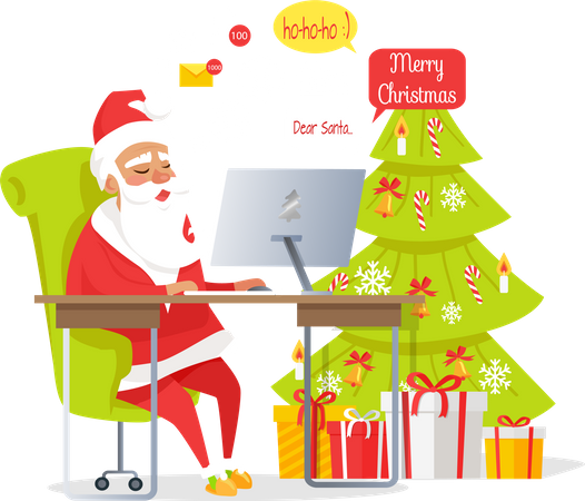 Santa leyendo el correo el día de Navidad  Ilustración