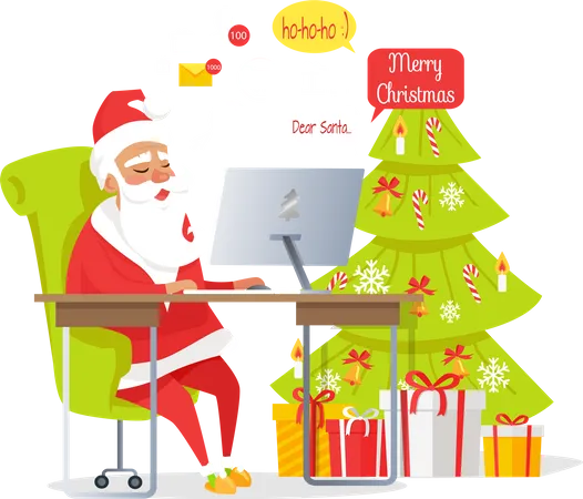 Santa leyendo el correo el día de Navidad  Ilustración