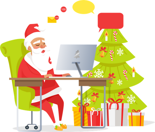 Santa leyendo el correo el día de Navidad  Ilustración