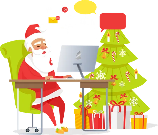 Santa leyendo el correo el día de Navidad  Ilustración