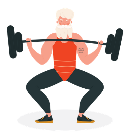 Santa lifting barbell  Illustration