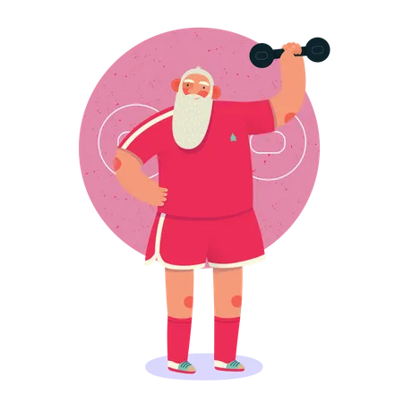 Santa lifting dumbbell in gym Illustration