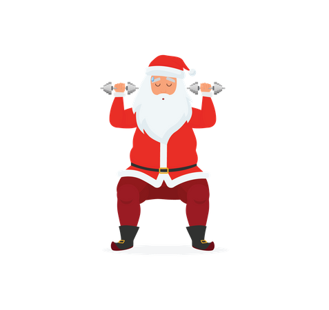 Santa lifting dumbbells  Illustration