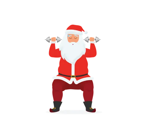 Santa lifting dumbbells  Illustration