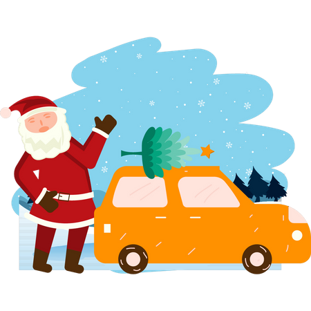 Santa looking at Christmas tree  Illustration