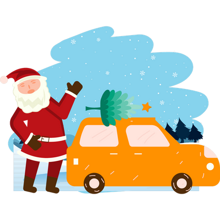 Santa looking at Christmas tree  Illustration