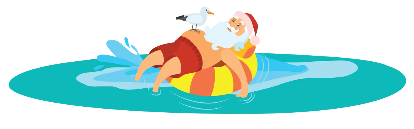 Santa lying on swim ring Illustration