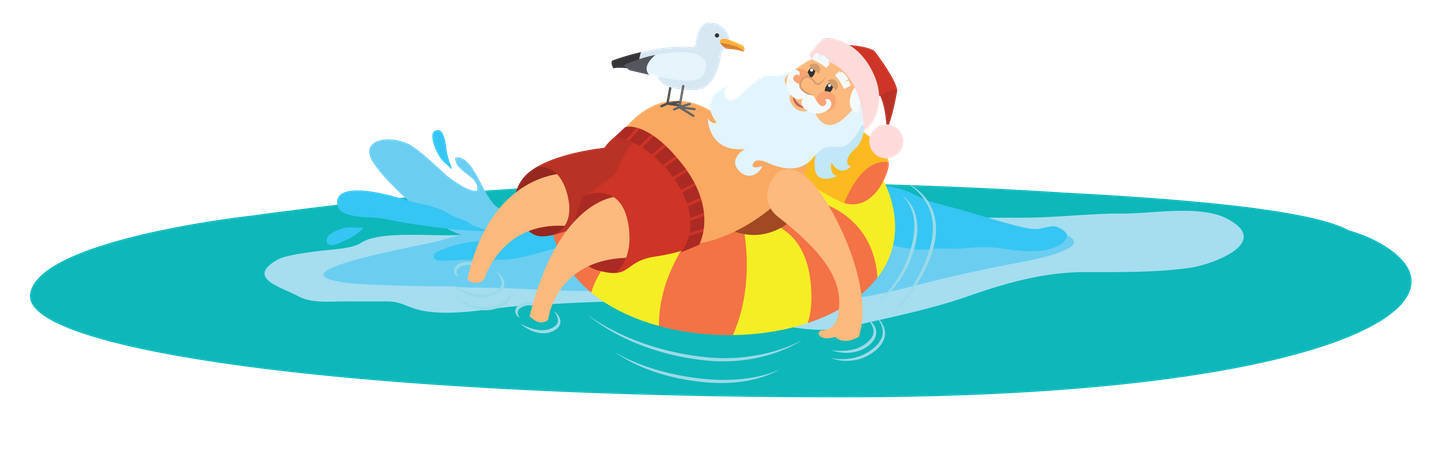 Santa lying on swim ring  Illustration