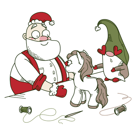 Santa making Christmas presents  Illustration