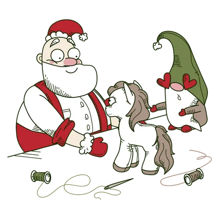 Santa making Christmas presents  Illustration