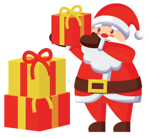 Santa making pile of gifts  Illustration