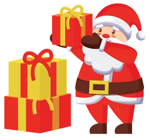 Santa making pile of gifts  Illustration