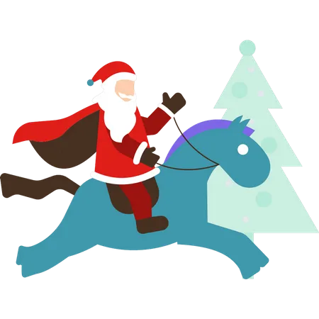 Papá Noel montando a caballo  Ilustración