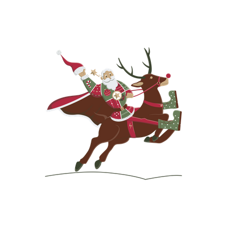 Papai Noel montando renas  Ilustração