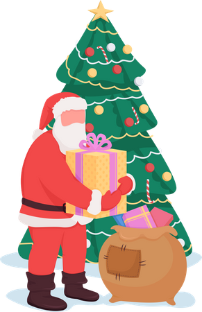 Santa near Christmas tree Illustration