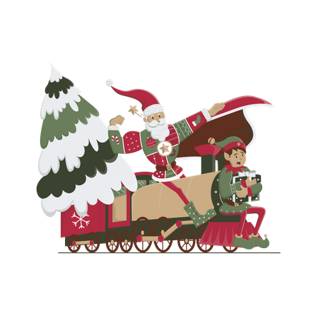 Santa on the train Illustration