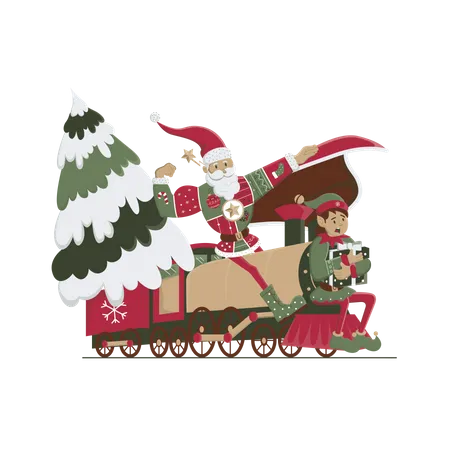 Santa on the train  Illustration