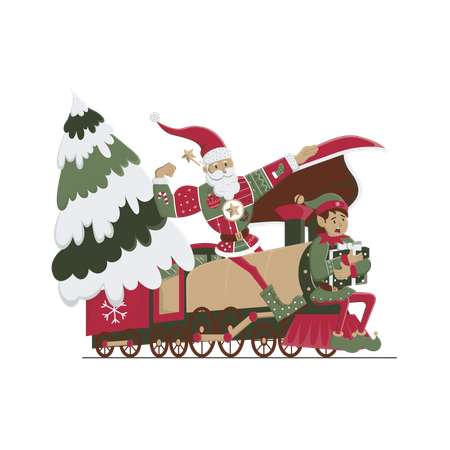 Santa on the train  Illustration