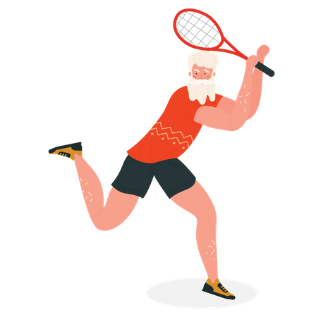 Santa playing tennis  Illustration